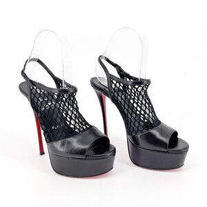 Christian Louboutin Plougesta Alta Black Fishnet Platform Pump Heel Size 38 US 8